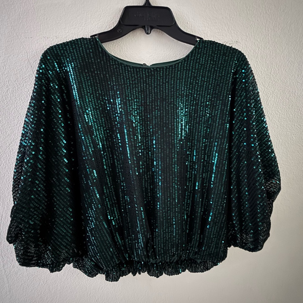 Easel Emerald Sequin Blouse
